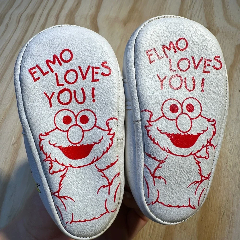 90s Sesame Street Kids Vintage Elmo Loves You White High Top Soft Sole Shoes 2